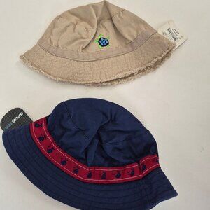 Lot of TWO  baby bucket sunhat sun hat beige and navy blue NWT